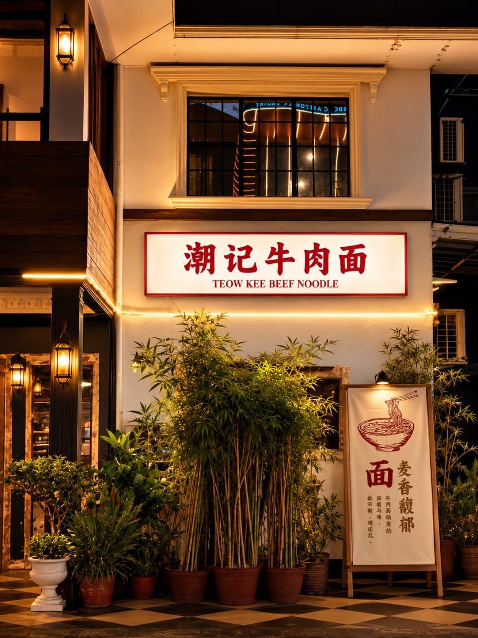 Teow Kee Kuala Lumpur outlet at night, red signboard above the entrance